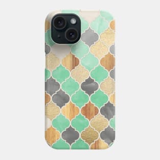 Charcoal, Mint, Wood & Gold Moroccan Pattern Phone Case