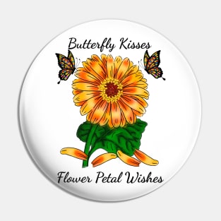 Butterfly Kisses Flower Petal Wishes Orange Pin