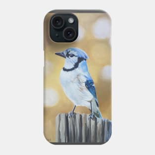 Blue Jay on a Post - fall bird painting Phone Case