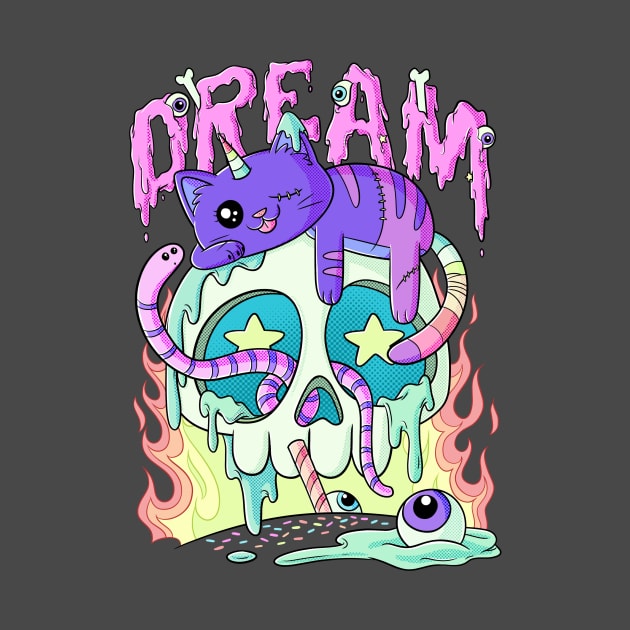 Dream Cute Kawaii Caticorn Skull Pastel Goth Aesthetic by Juandamurai