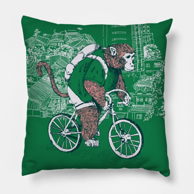 Bike Monkey Ride Pillow by primate