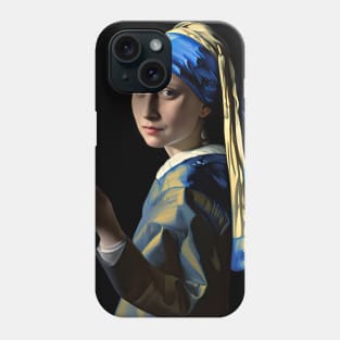 Mona Lisa as the girl with pearl earring taking a selfie Phone Case