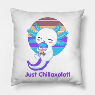 Cute and Funny Kawaii Axolotl with Boba Tea Pillow