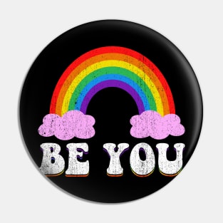 LGBTQ Be You Gay Pride LGBT Ally Rainbow Flag Retro Vintage (1) Pin