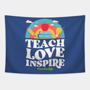 Teach Love Inspire Teacher Life Vintage Rainbow Learn School Tapestry