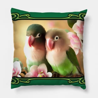 Snuggling Lovebird Watercolor Parrot Pair Pillow