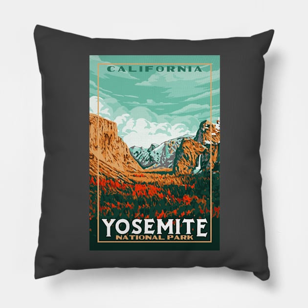 Yosemite National Park - Yosemite Valley Vintage California WPA Style Poster Art Pillow by GIANTSTEPDESIGN