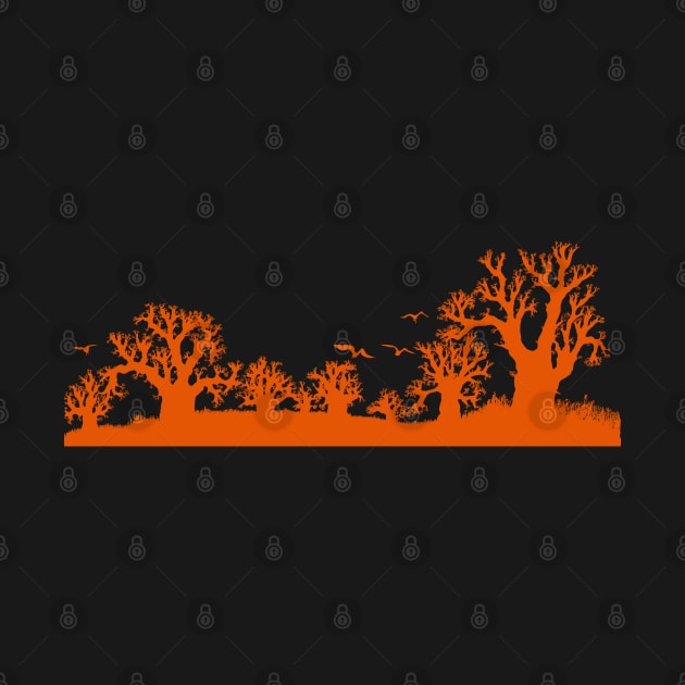 Baobab Trees Silhouette Orange by Tony Cisse Art Originals