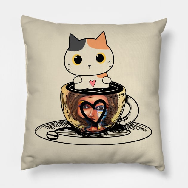 Funny cat in a  cup Pillow by ESSED