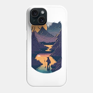 Fishing in the lack at the sunset Phone Case