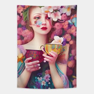 Enchanting and dreamy Flower girl drink Tea Tapestry