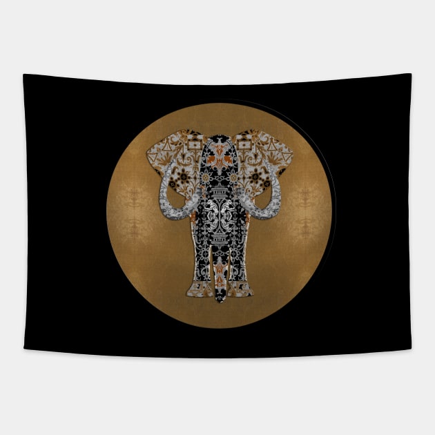 Deco Elephant with Gold Leaf Background Tapestry by Diego-t