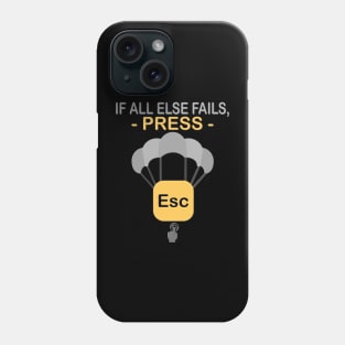 If all else fails Press Escape ESC, Geek Nerd, Funny Computer, Quote Saying, IT Developer, Control Alt Delete, IT Tech Support, IT Technician, Programmer Phone Case