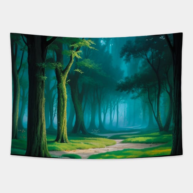 Serene Forest in Spring Light Tapestry by CursedContent