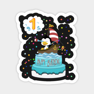 First Birthday Penguin with a boat Magnet