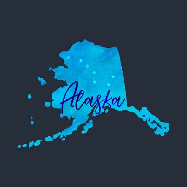 The State of Alaska - Blue Stars Watercolor by loudestkitten