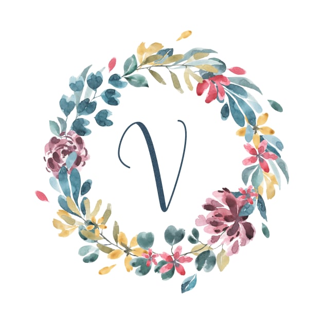 Floral Monogram V Colorful Full Blooms by floralmonogram