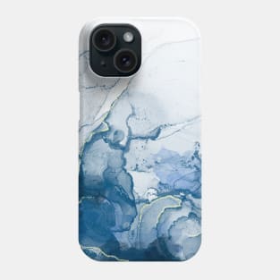 Navy Blue and Gold Marbled Ink Pattern Phone Case