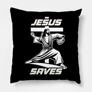 Funny Jesus Saves Christian Baseball Pitcher Coach Fan Pillow