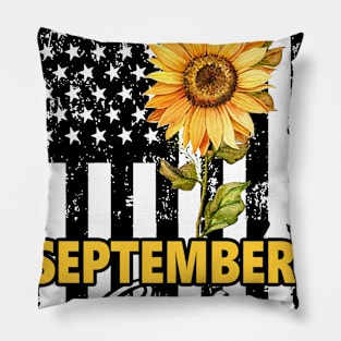 Flag Sunflower September Girl Pillow