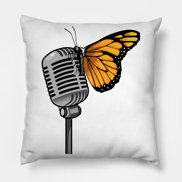 Butterfly Singer Microphone Music Pillow by Markus Schnabel