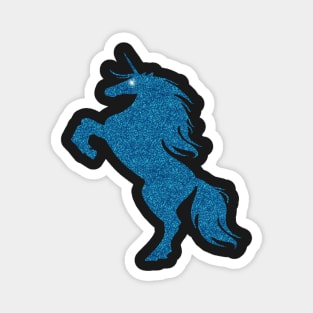 Blue Faux Glitter Magical Rearing Unicorn Magnet