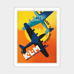 KLM All Over the World Vintage Poster 1930s Magnet