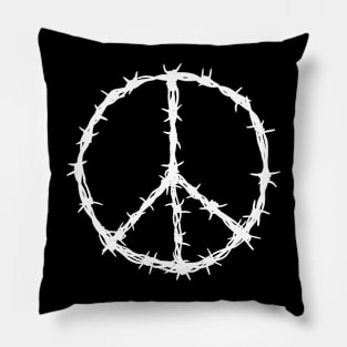 Barbed Wire Peace Sign (white print) Pillow