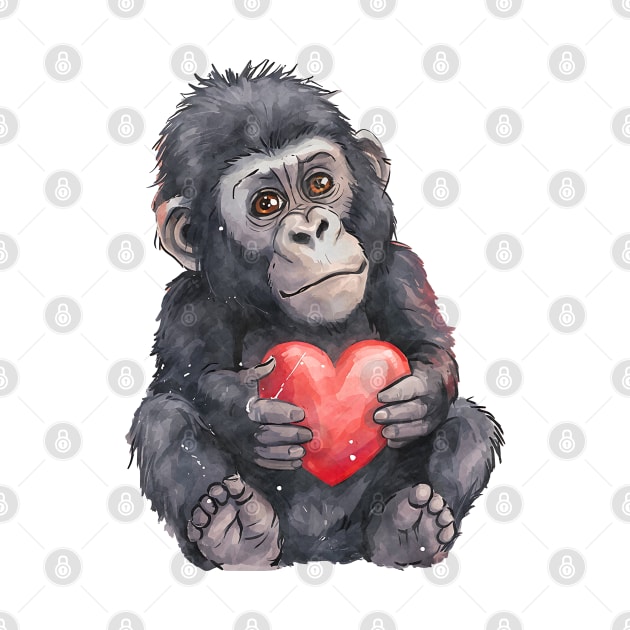 Valentine Mountain Gorilla Holding Heart by Chromatic Fusion Studio