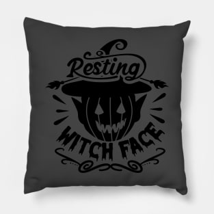 halloween witche face scary text art design Pillow