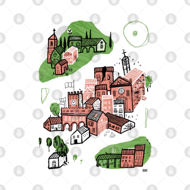 Italian town Illustration for Shirts and Wall Decor by Sgrel-art