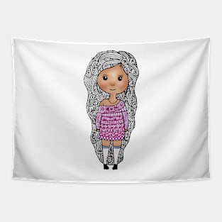 Cute Zentangle Girl Tapestry