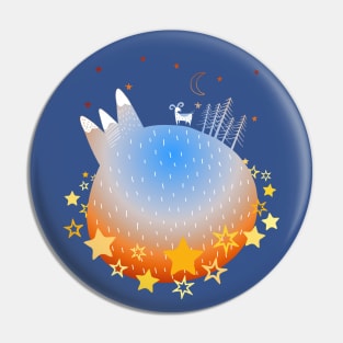 "Home Planet" in orange, blue, and white with a ring of yellow stars - a whimsical world Pin