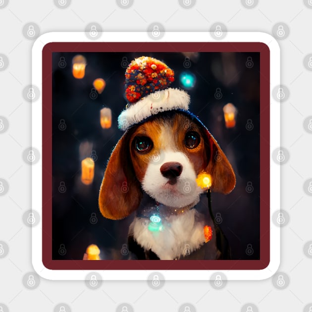 Christmas Beagle - Cute Dog On a Winter Christmas Day Magnet by Design-by-Evita