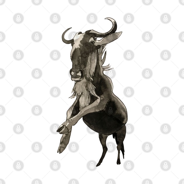 Wildebeest African Black & White Animal Art by Ciarabarsotti