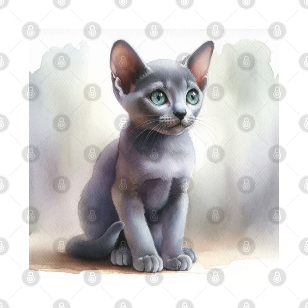 Korat Cat Watercolor Kitten - Cute Kitties by Aquarelle Impressions