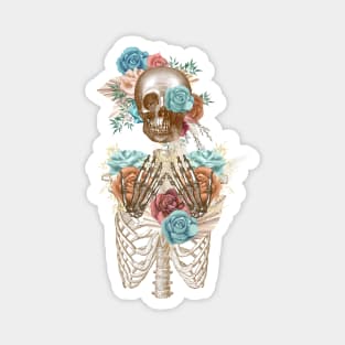 Skeleton with Blue Roses Magnet