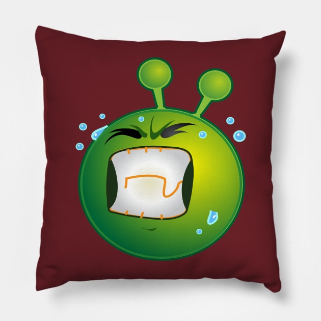 Alien Monster ET Extraterrestrial Martian Green Man in PAIN Emoji for Women, Men and Kids 9 Pillow by PatrioTEEism