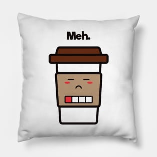 Meh. | Coffee Cup | Charging | Low Battery | Cute Kawaii | White Pillow