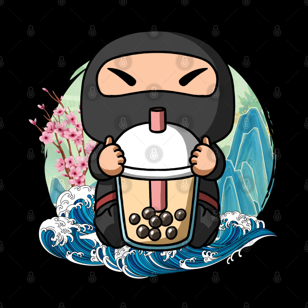 Boba Tea Ninja Japanese Great Wave Kanagawa Boba Tea Ninja Pin