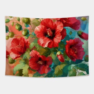 Red Hibiscus Flowers Tapestry