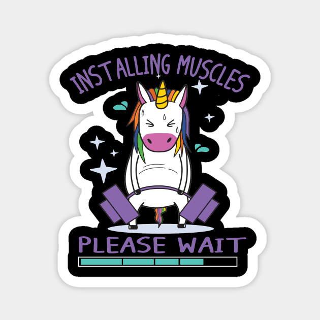 Installing Muscles Please Wait Shirt - Funny Unicorn Fitness Tank Top Magnet by Kaileymahoney