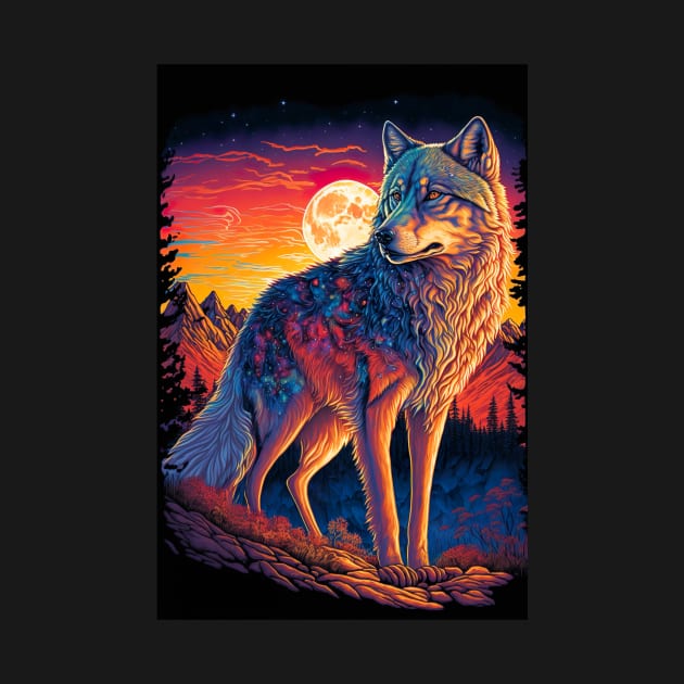 Majestic Wolf and Full Moon by GozuDesigns