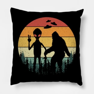 Bigfoot Alien Sunset Pillow