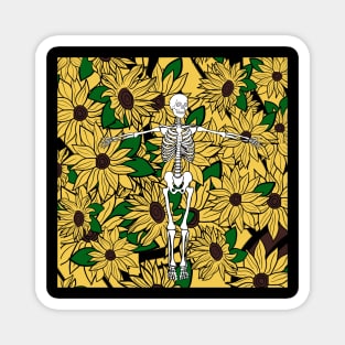 Skeleton in sunflower garden Magnet