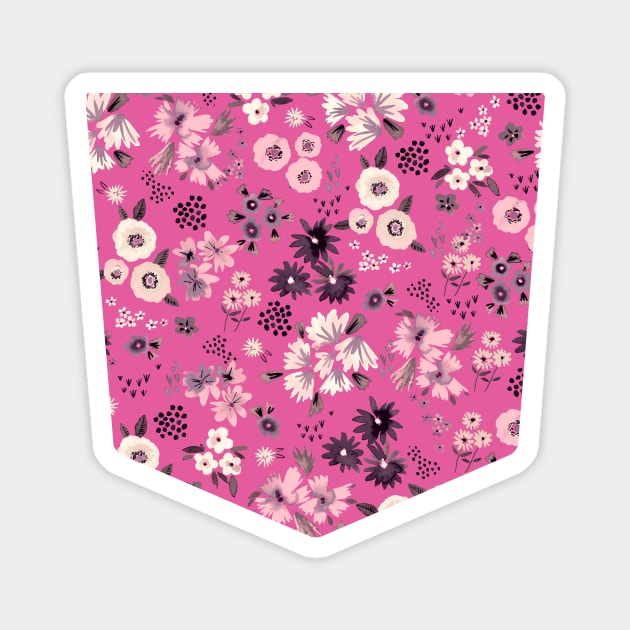 Pocket - LITTLE FLOWERS FUCSIA Magnet by ninoladesign