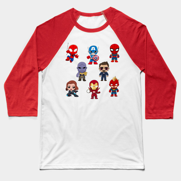 Favorite Superheros From Comics Chibi Marvel Characters Avengers Cartoon Captain America Ironman Spider Man Superheroes Marvel Baseball T Shirt Teepublic