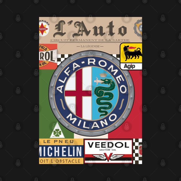 Alfa Romeo Vintage Poster L'Auto Solid Design by fmDisegno