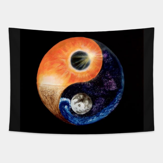 Yin Yang - Sun Moon Day Night Fire Water Tapestry by monchie