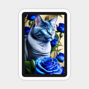 Fine Art Print Featuring a Beautiful British Shorthair and Blue Rose Magnet